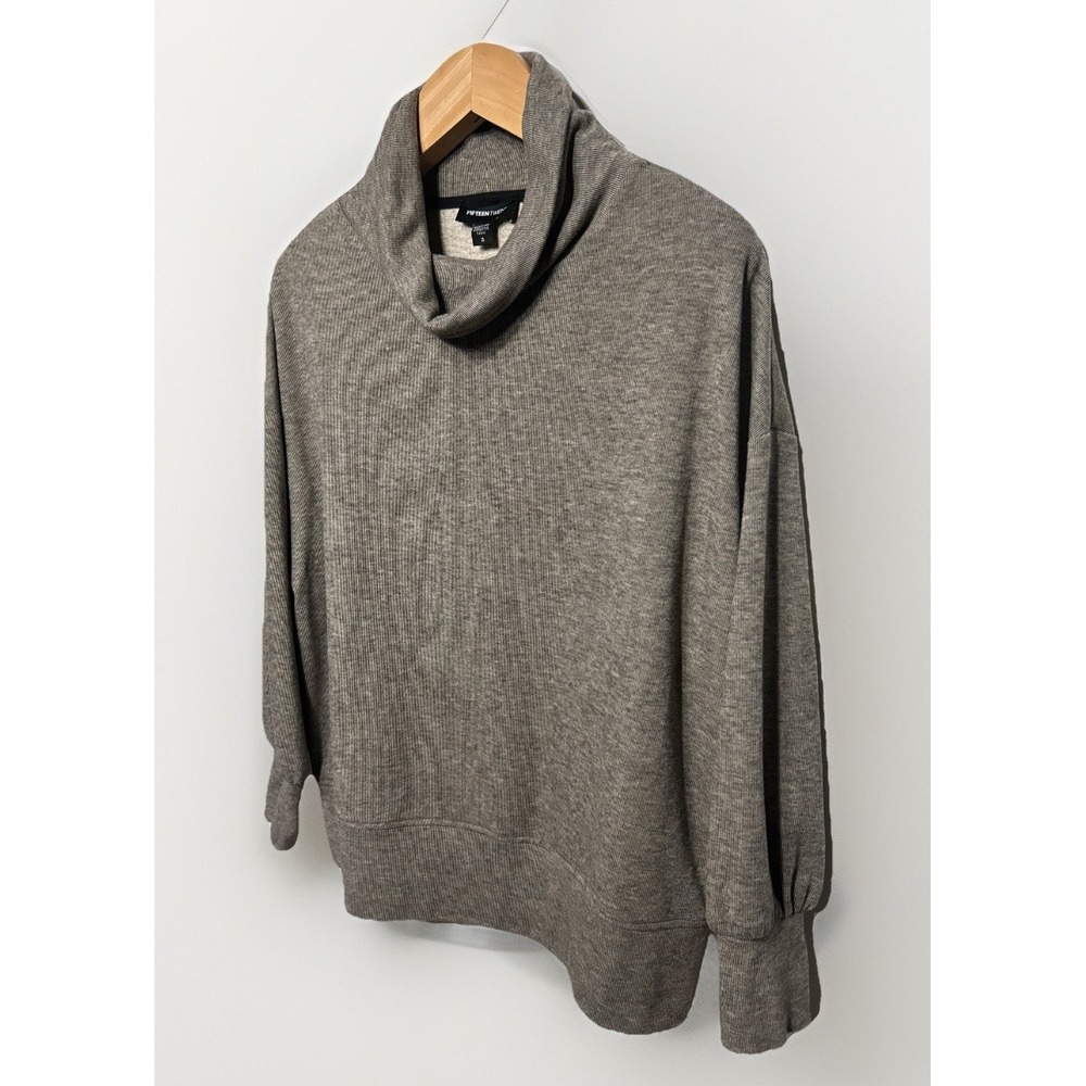 Fifteen Twenty Funnel Neck Zipper Top Beige Brown Ribbed Size Small Retail: $165